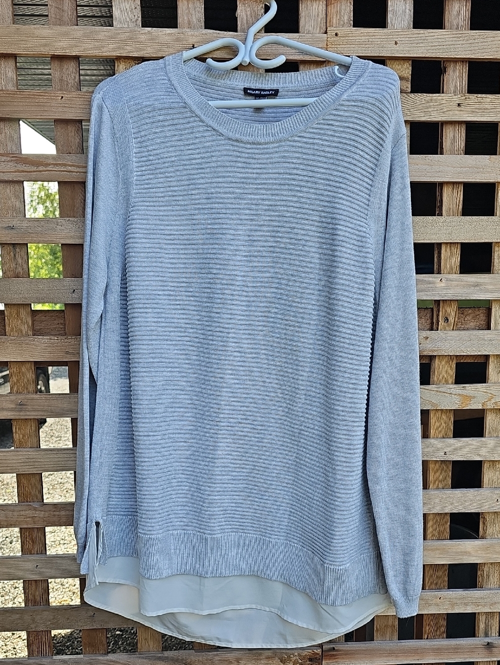 Hilary Radley Light Gray Ribbed Knit Top